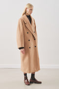 Milky brown double-breasted wool coat