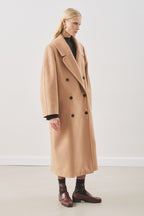 Milky brown double-breasted wool coat