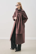 Soft cashmere scarf coat plum