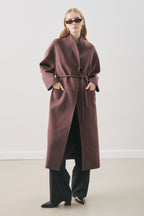 Soft cashmere scarf coat plum