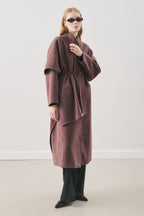 Soft cashmere scarf coat plum
