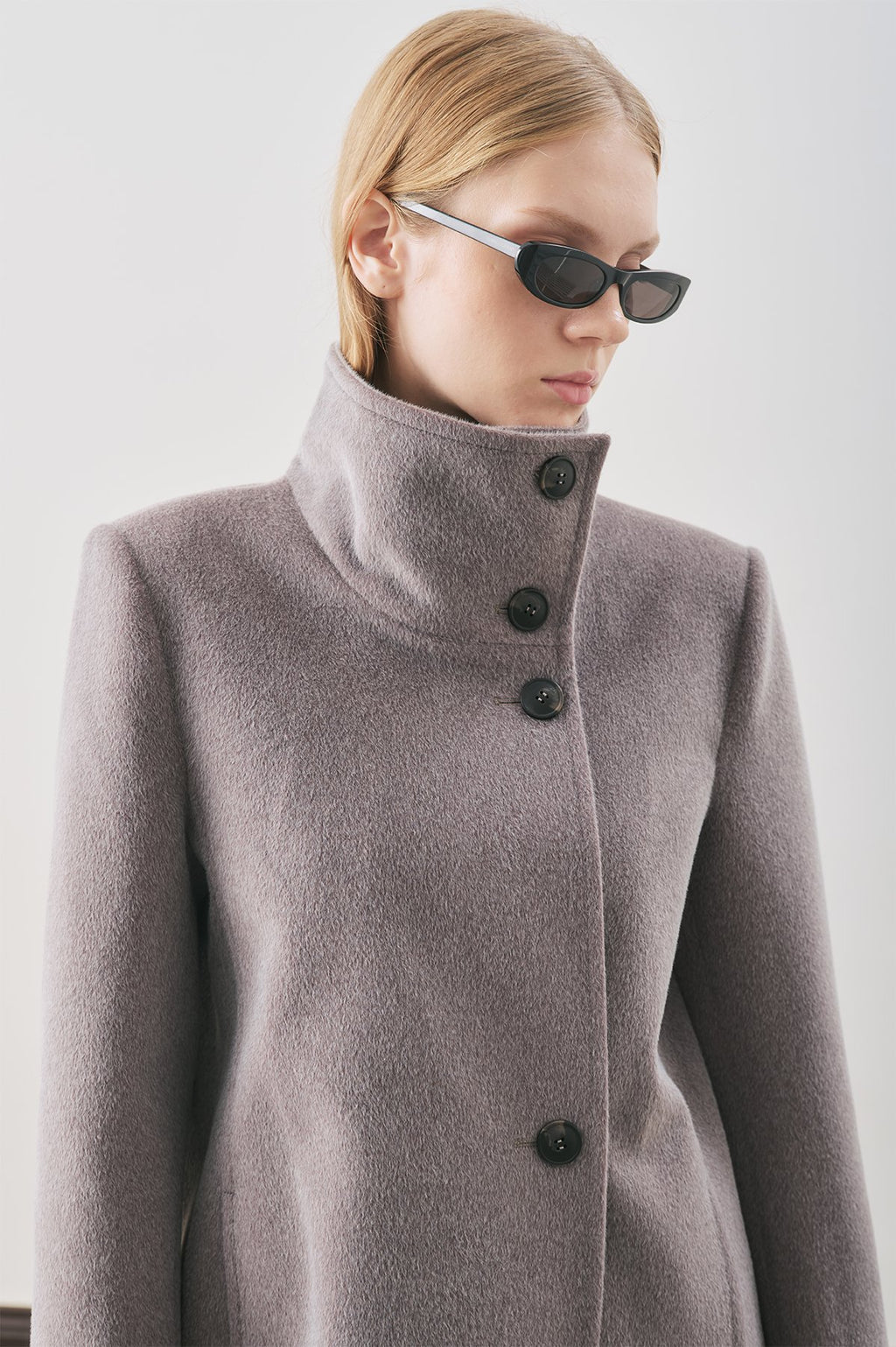 Soft grey premium wool trench coat