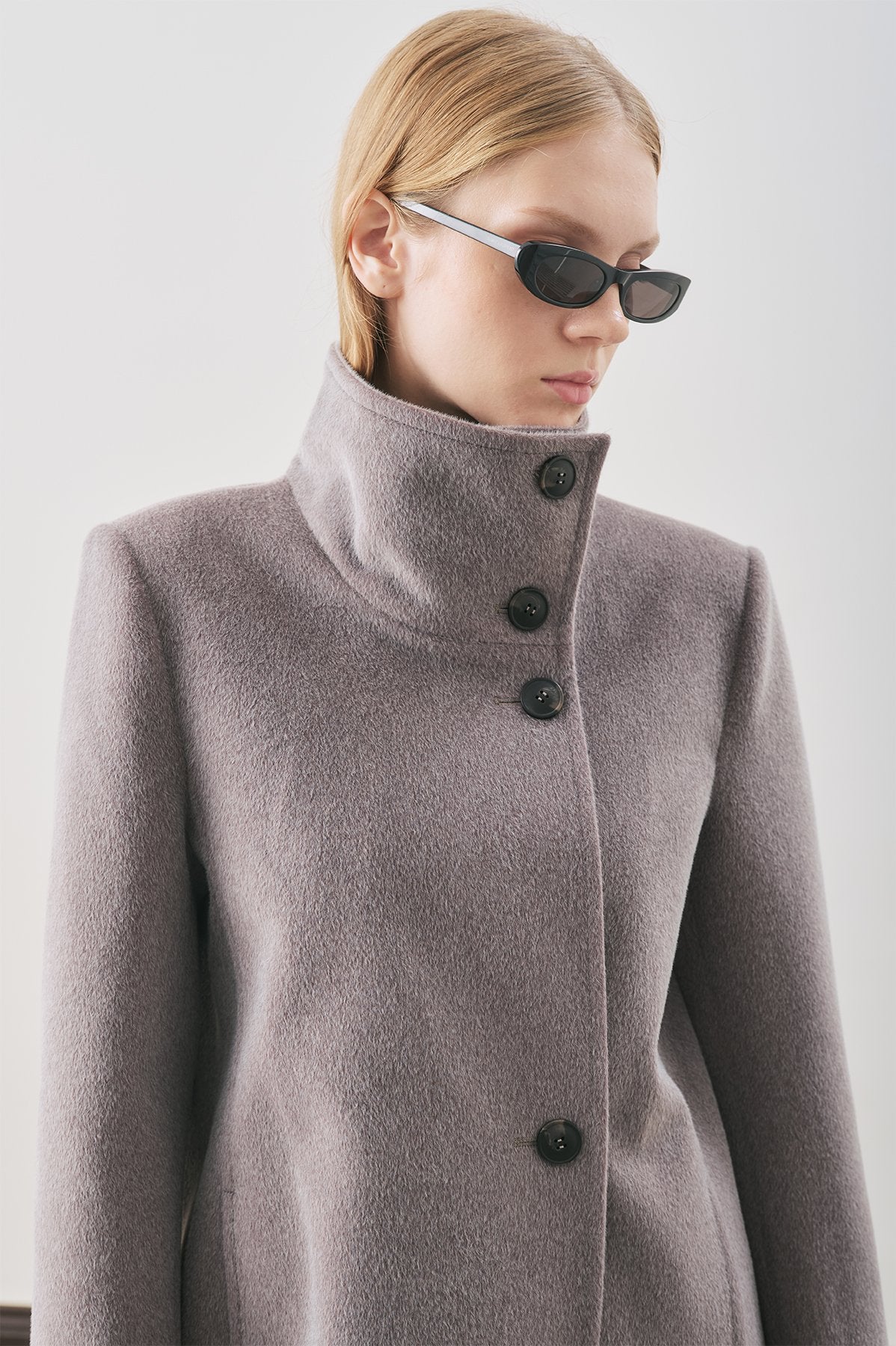 Soft grey premium wool trench coat