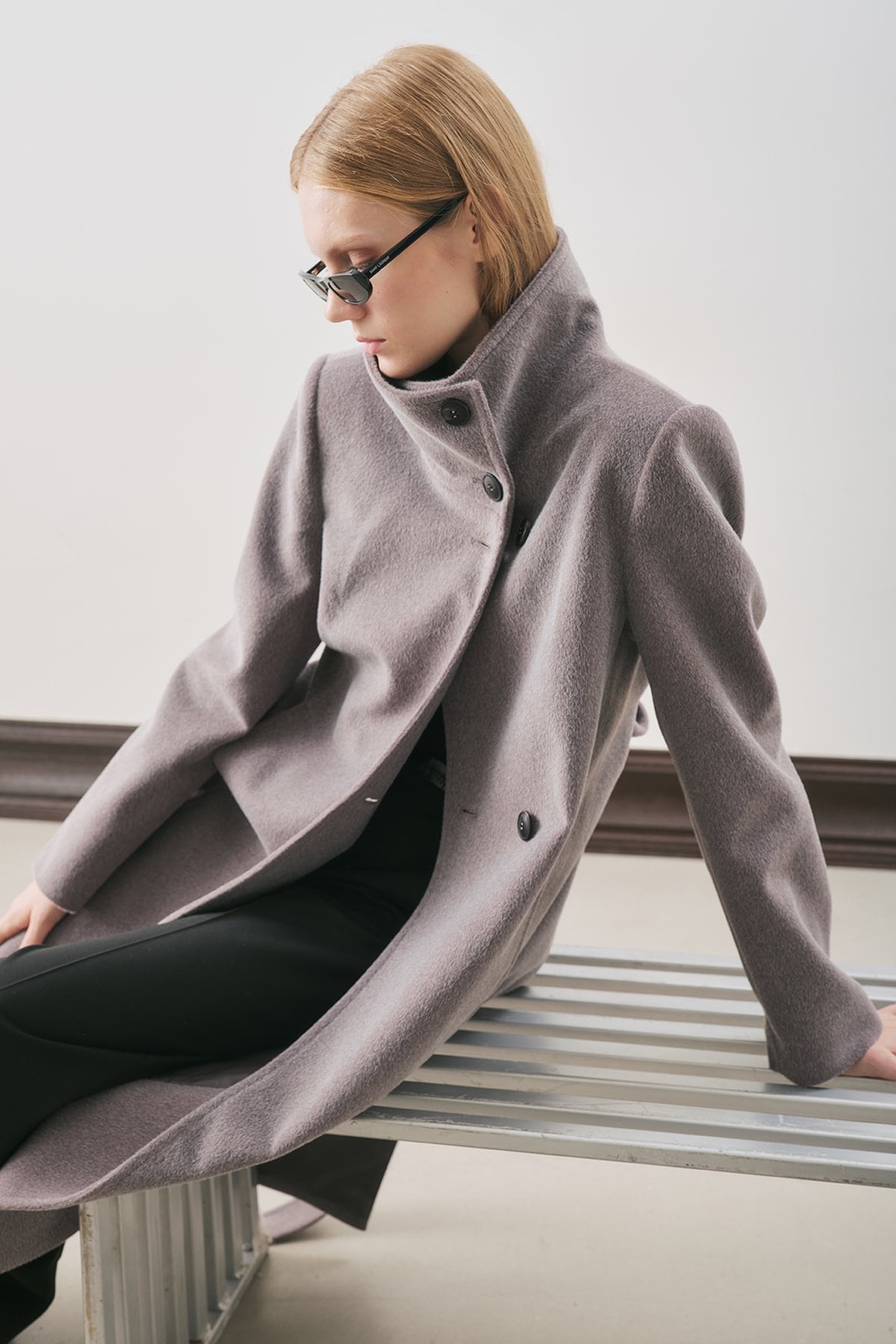 Soft grey premium wool trench coat