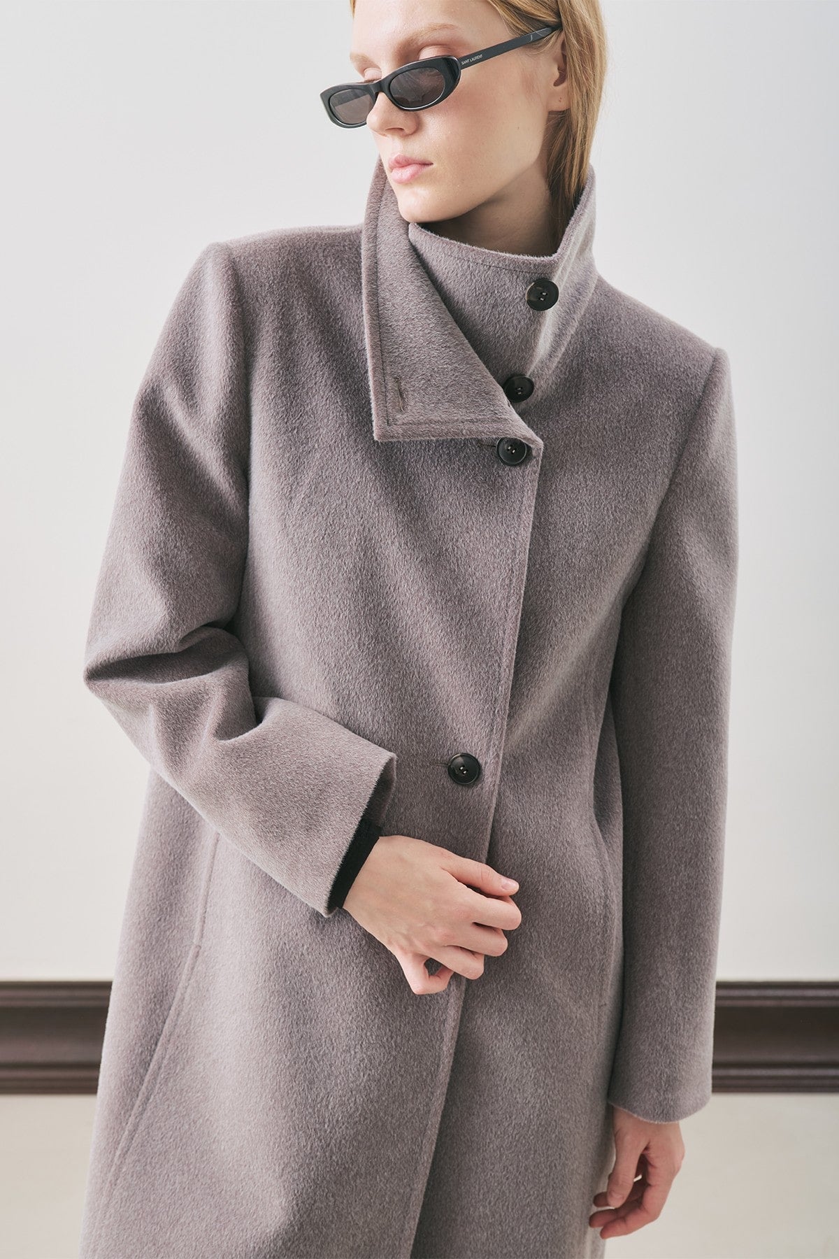 Soft grey premium wool trench coat
