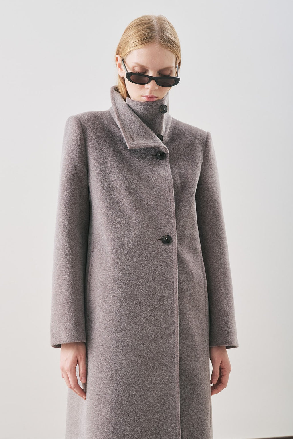 Soft grey premium wool trench coat