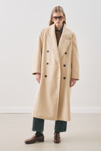 Beige double-breasted wool coat