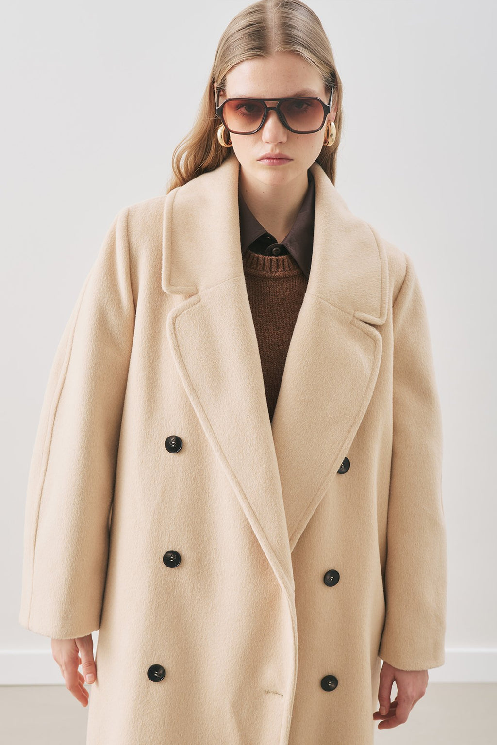 Beige double-breasted wool coat