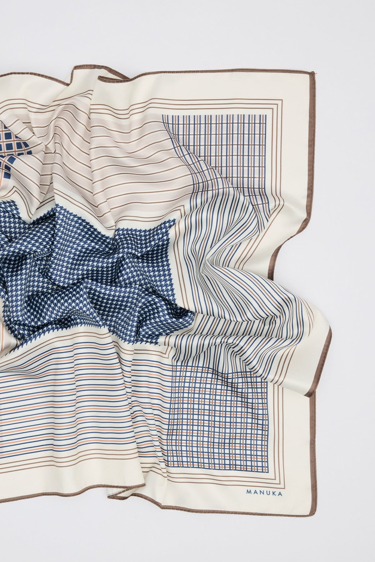 Patterned medium-length satin scarf classic navy