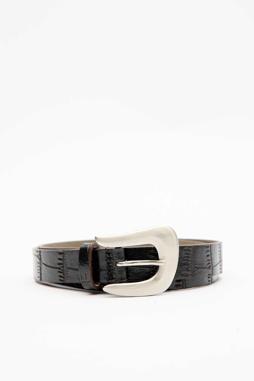 Crocodile leather look belt brown