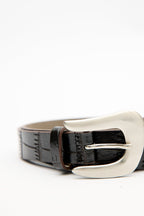 Crocodile leather look belt brown