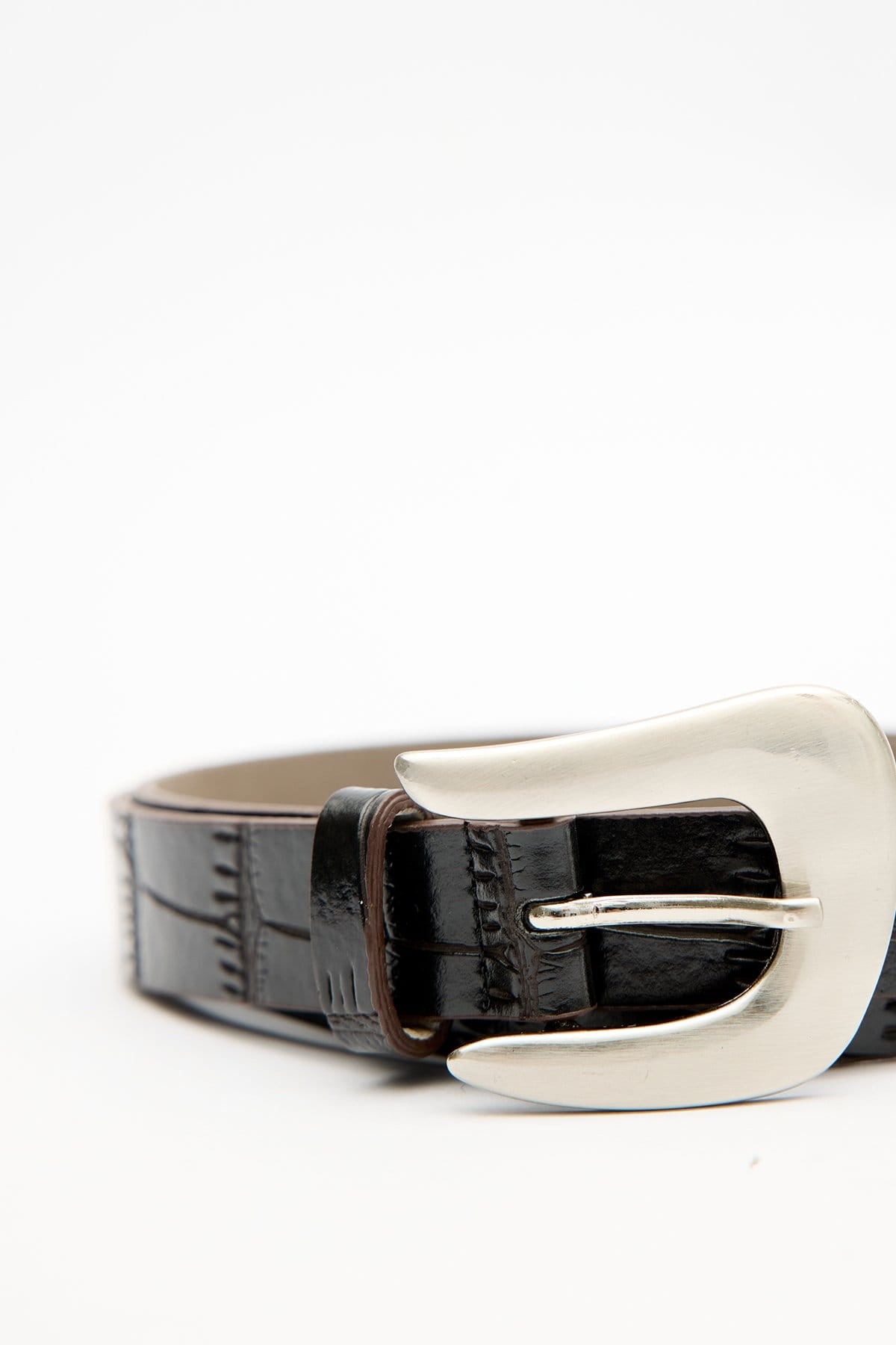 Crocodile leather look belt brown