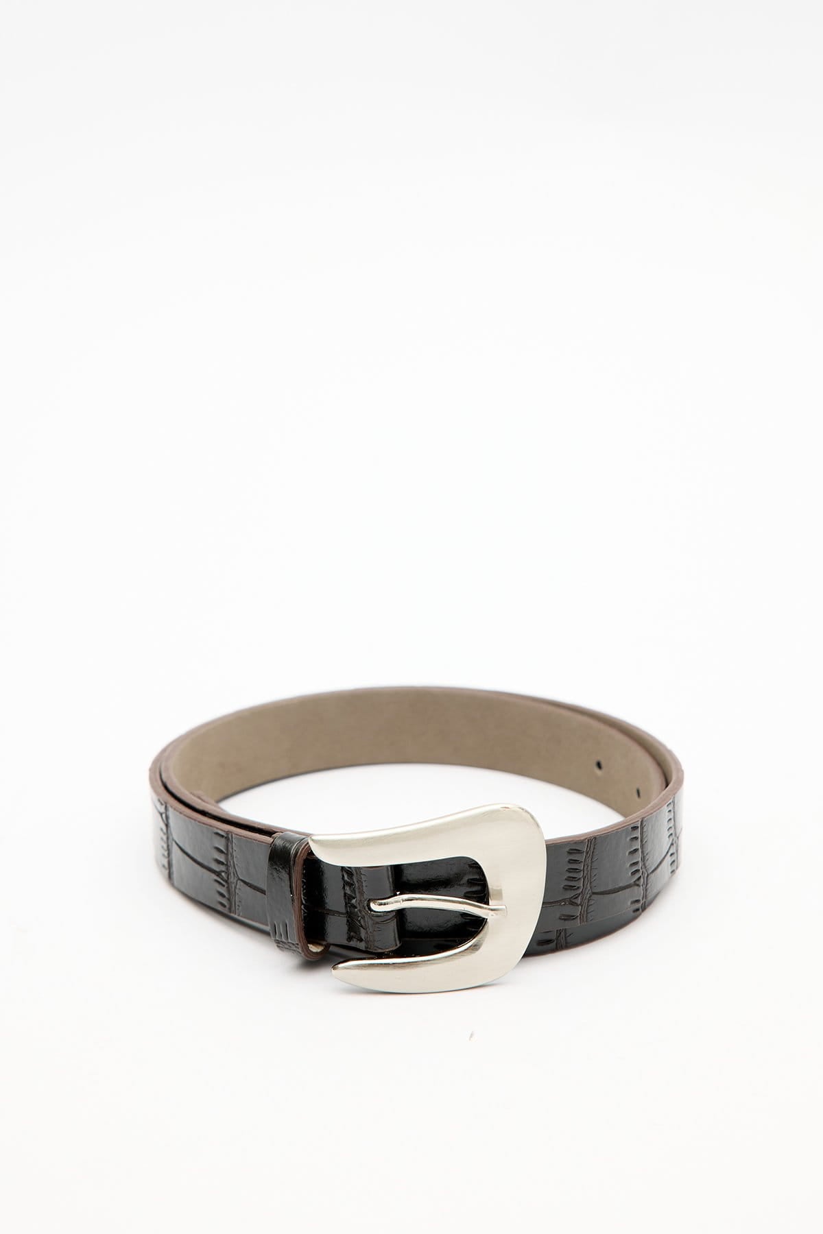 Crocodile leather look belt brown