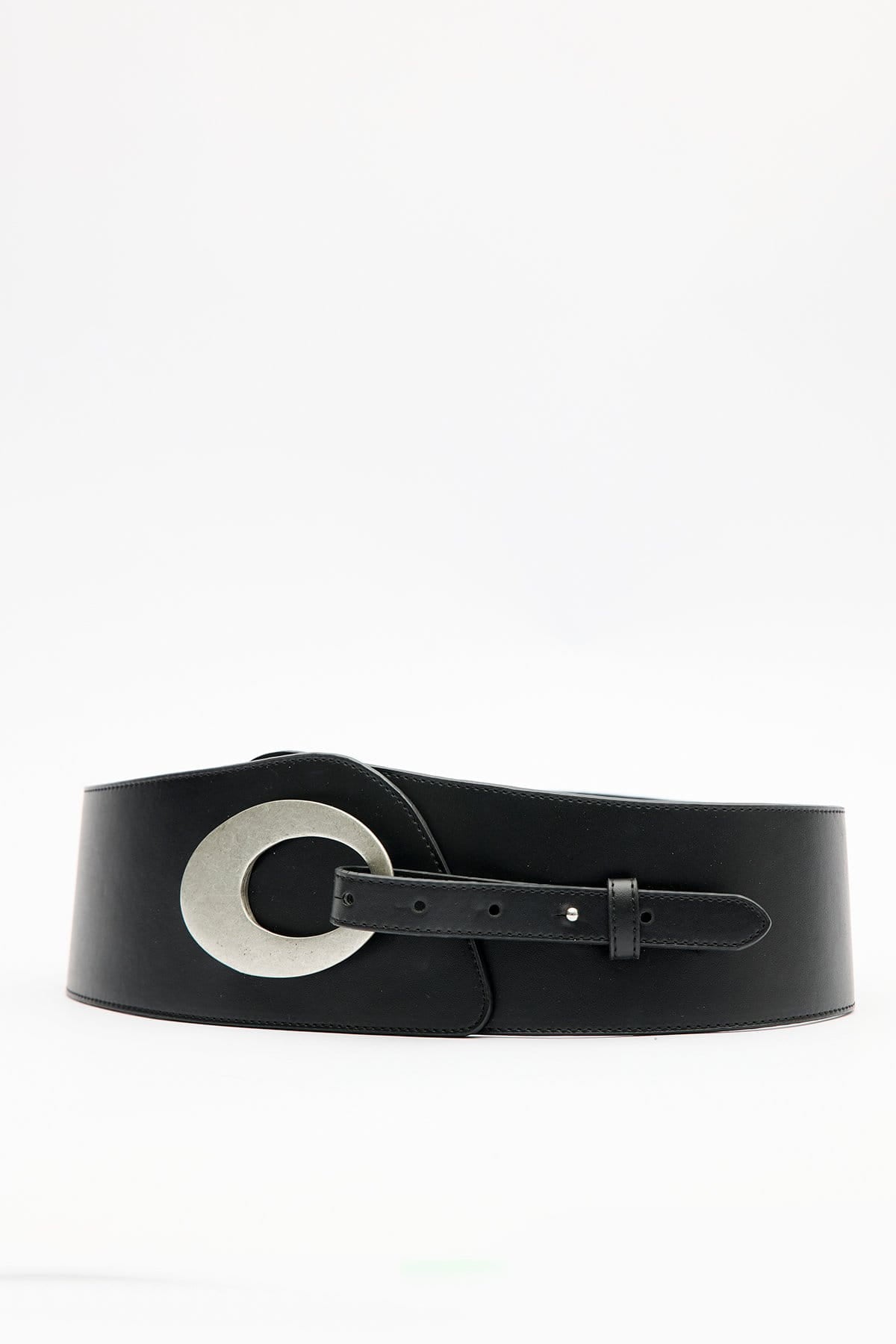 Wide buckle waist belt black