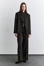 Khaki classic pleated fabric trousers