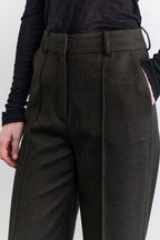 Khaki classic pleated fabric trousers