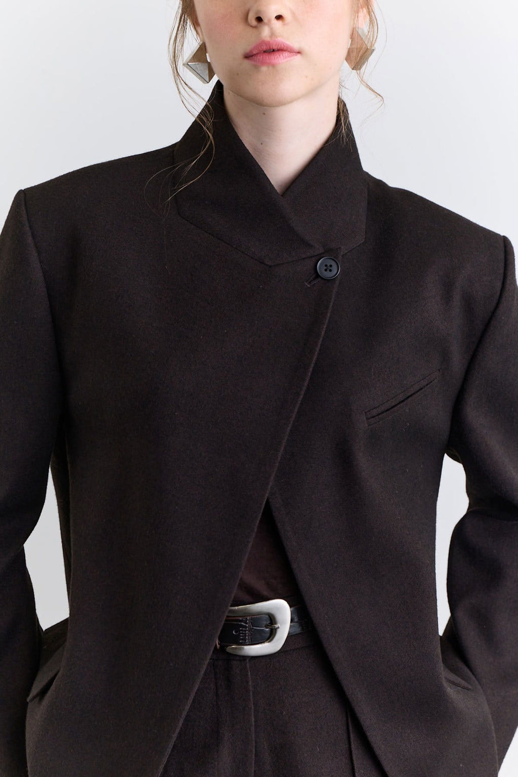 Brown high-neck blazer