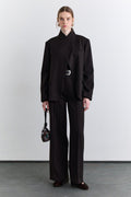 Brown classic pleated fabric trousers