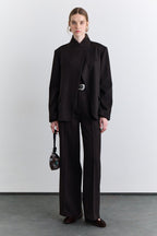 Brown classic pleated fabric trousers