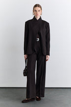 Brown classic pleated fabric trousers