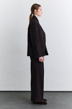Brown classic pleated fabric trousers