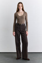 Mink classic pleated fabric trousers