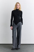 Grey classic pleated fabric trousers