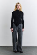 Grey classic pleated fabric trousers