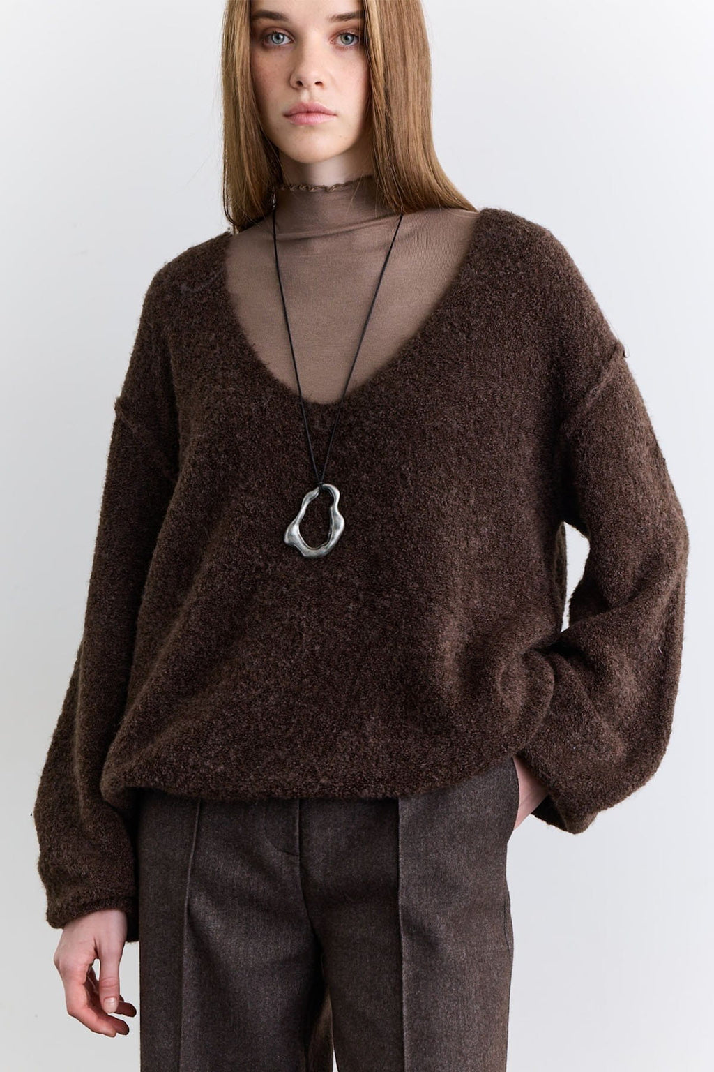 Soft textured sweater bitter brown