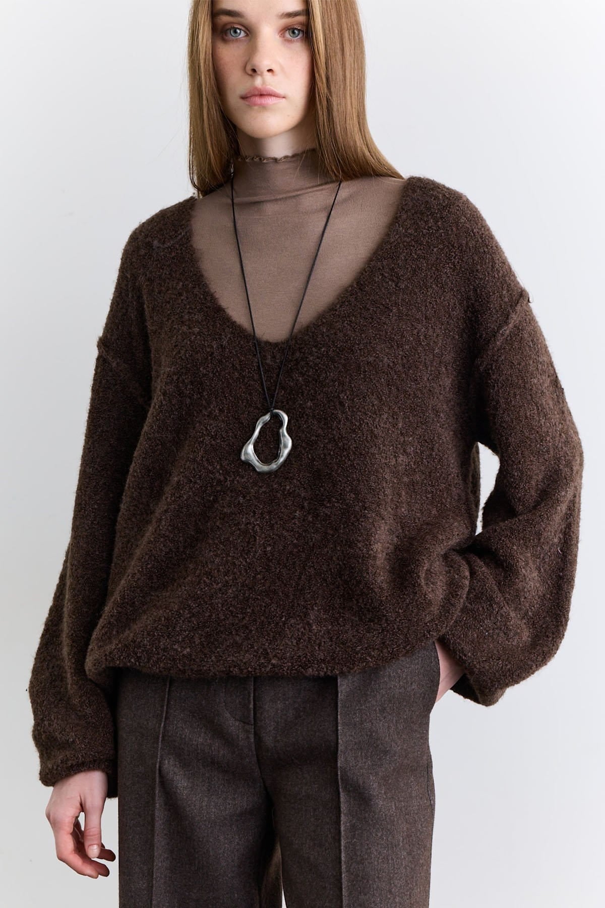 Soft textured sweater bitter brown