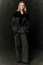 Grey classic pleated fabric trousers