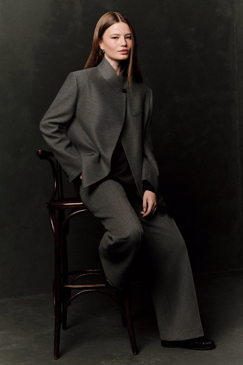 Grey high-neck blazer