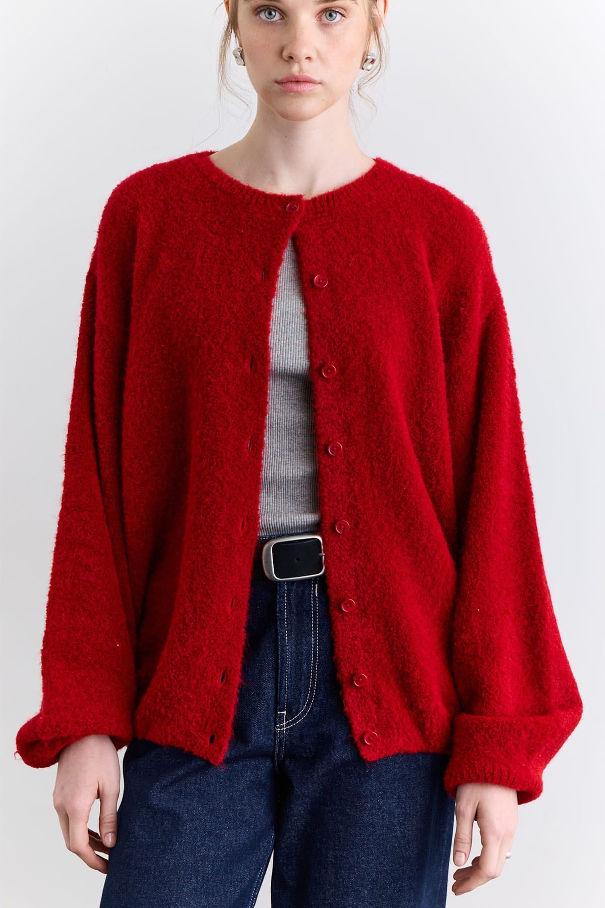 Soft textured buttoned cardigan red