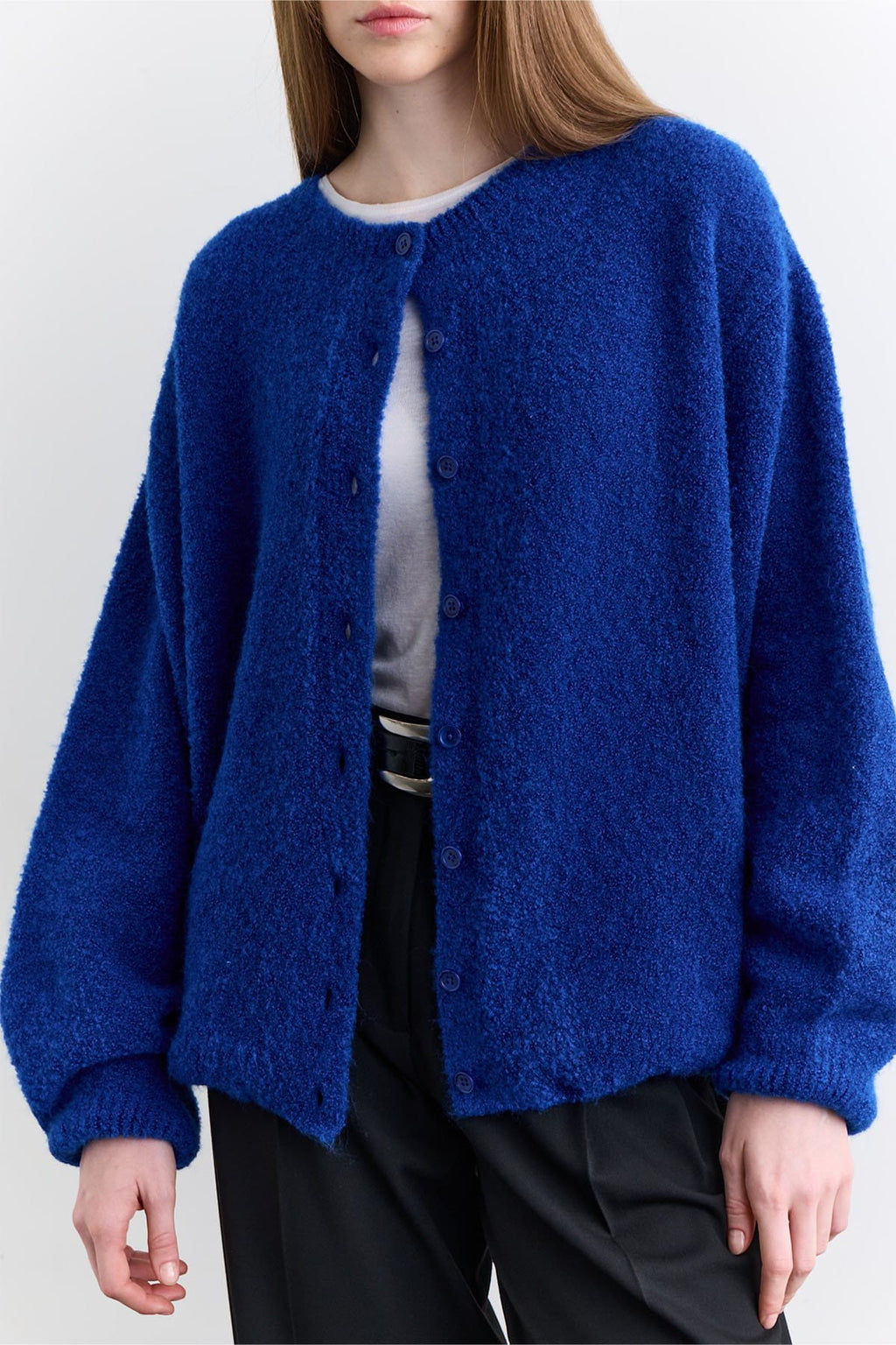 Soft textured buttoned cardigan blue