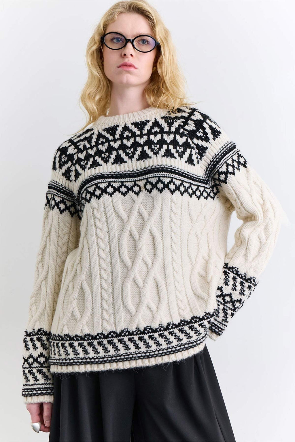 Ecru nordic pattern knit sweater