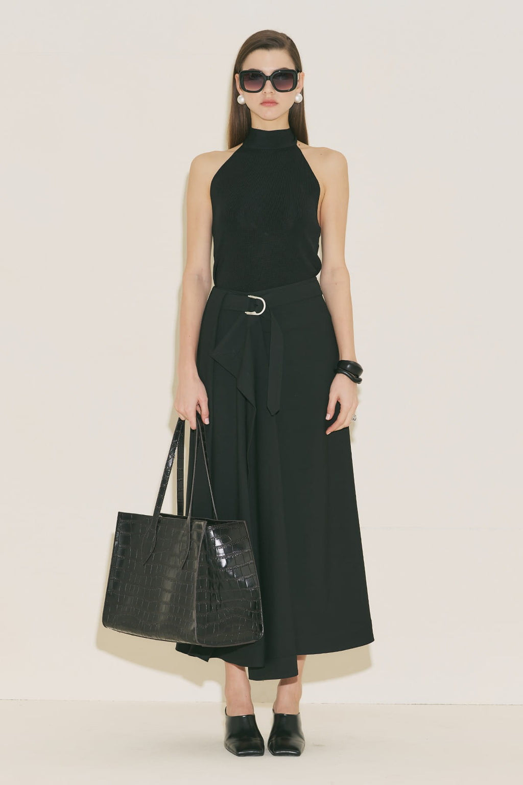 Asymmetric Belted Skirt Black