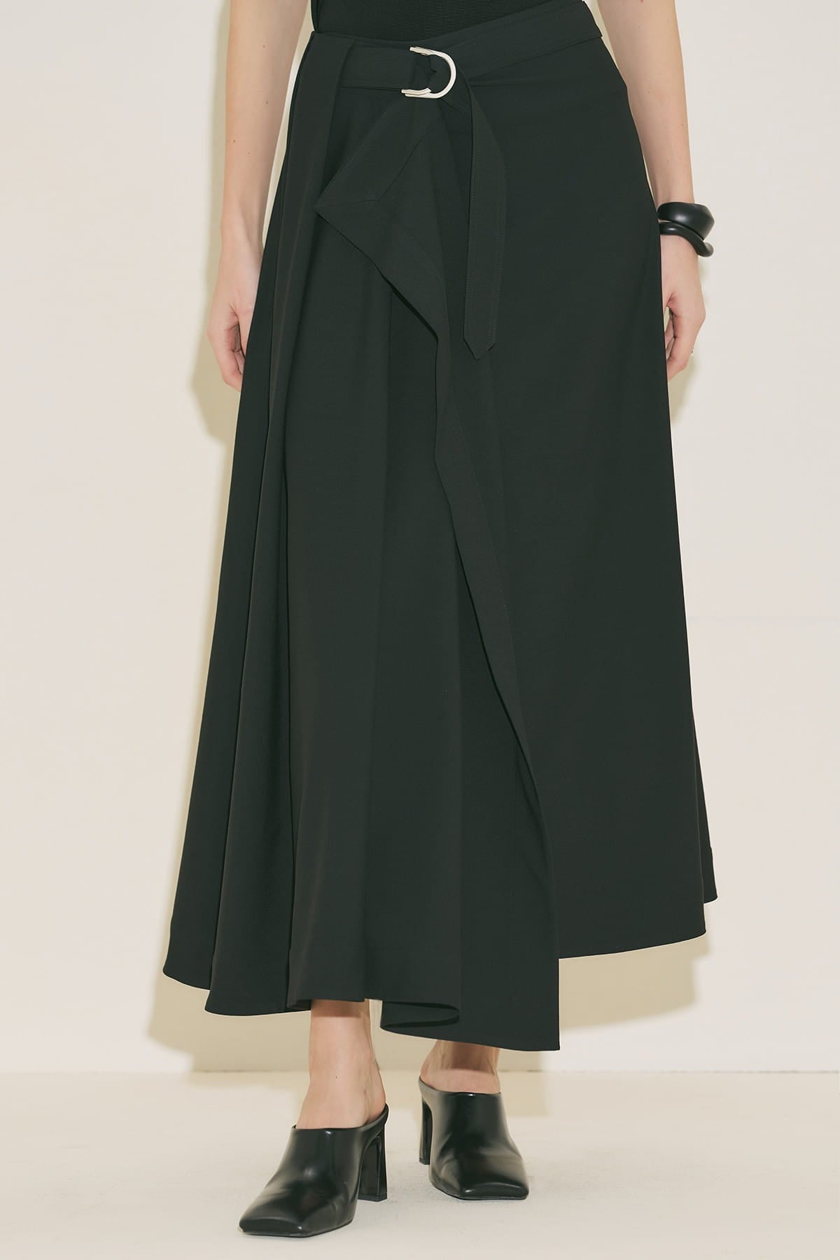 Asymmetric Belted Skirt Black