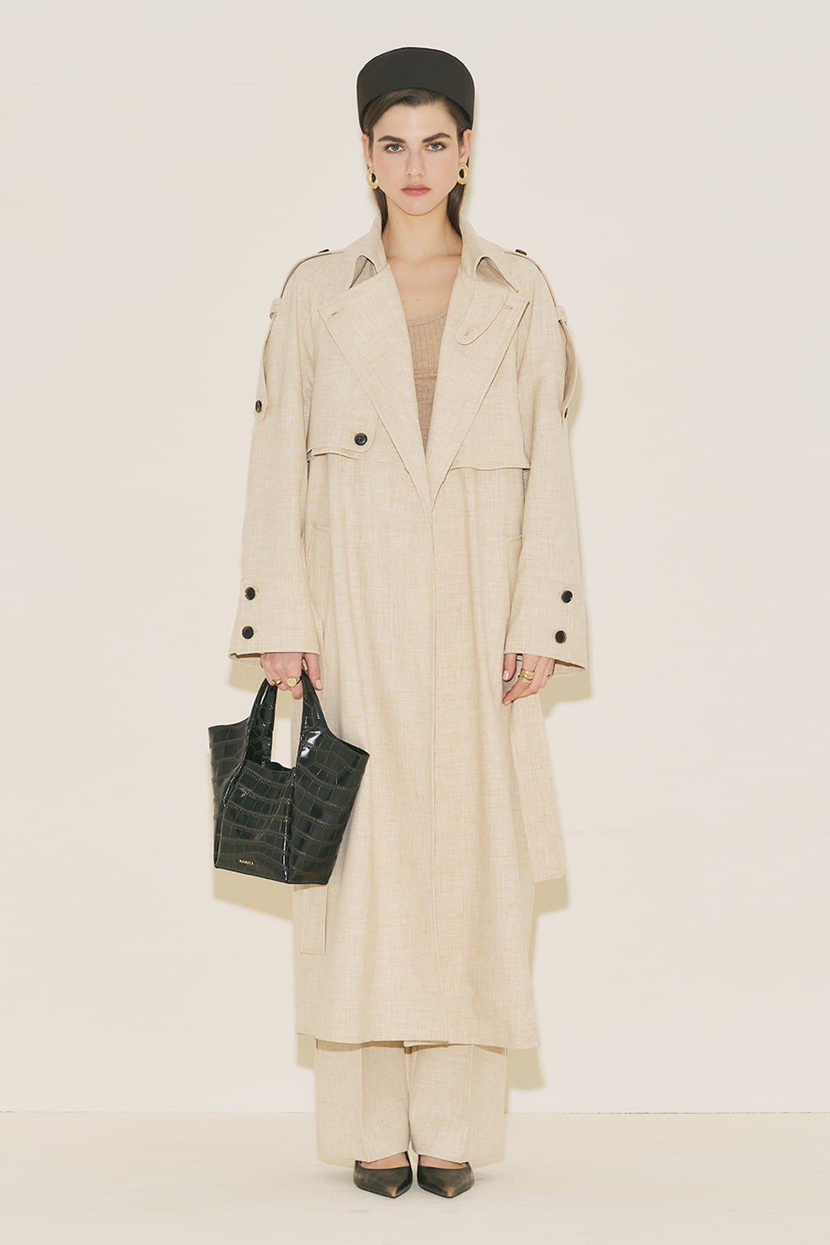 Limited edition wide sleeve trench coat suit beige