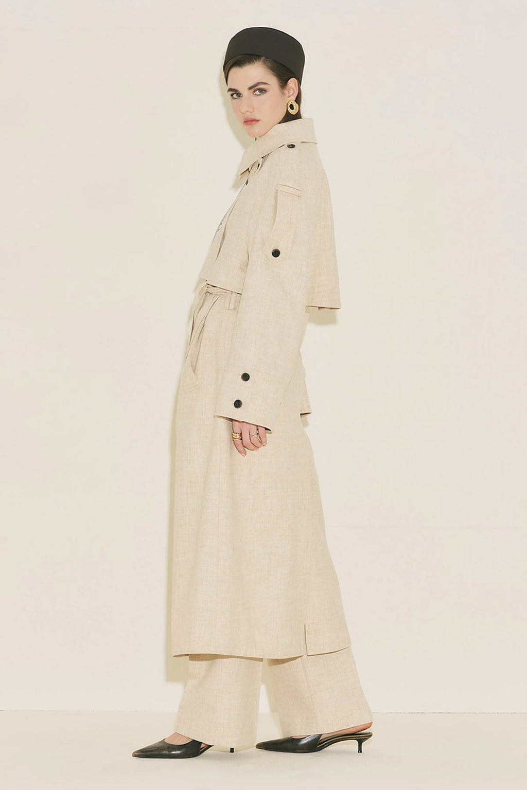 Limited edition wide sleeve trench coat suit beige