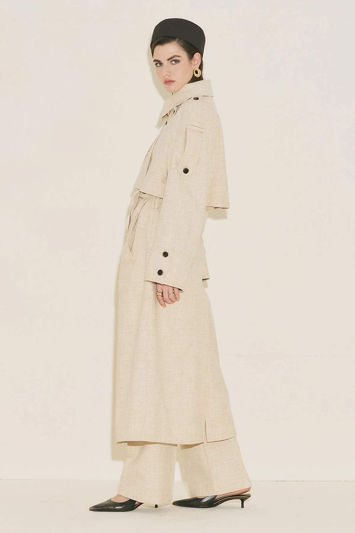Limited edition wide sleeve trench coat suit beige