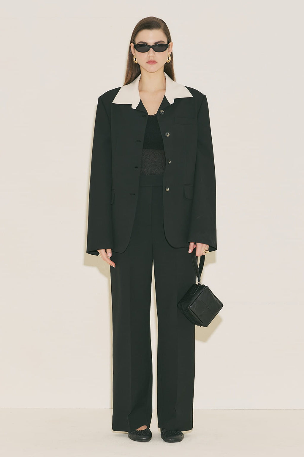Contrast Collar Suit Black