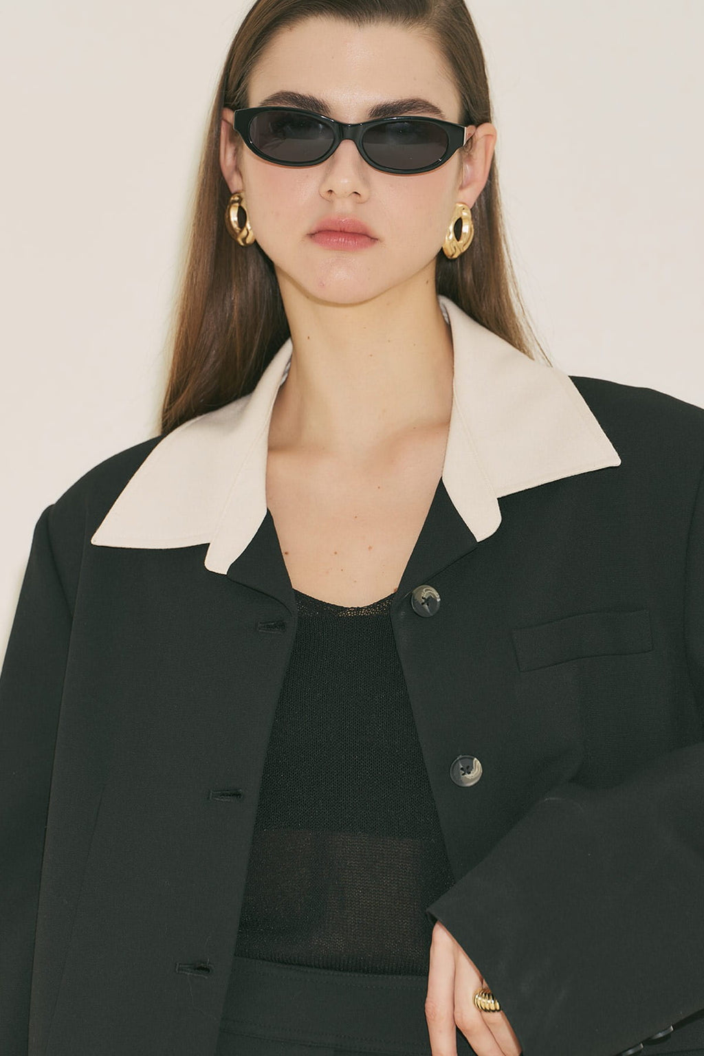 Contrast Collar Suit Black