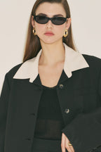 Contrast Collar Suit Black