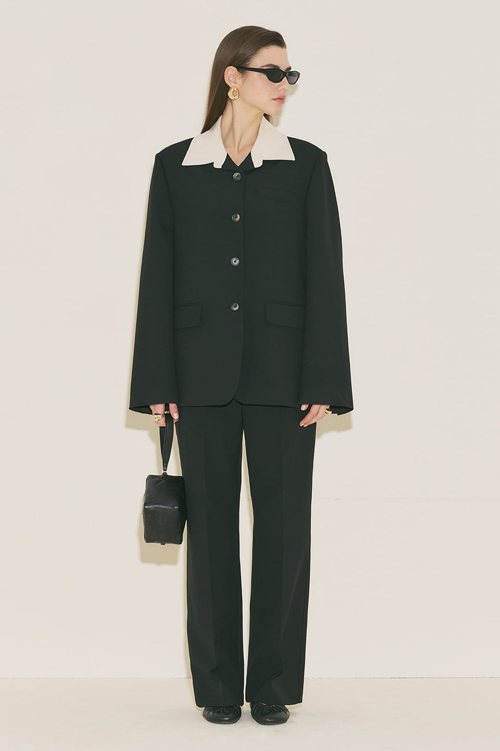 Contrast Collar Suit Black