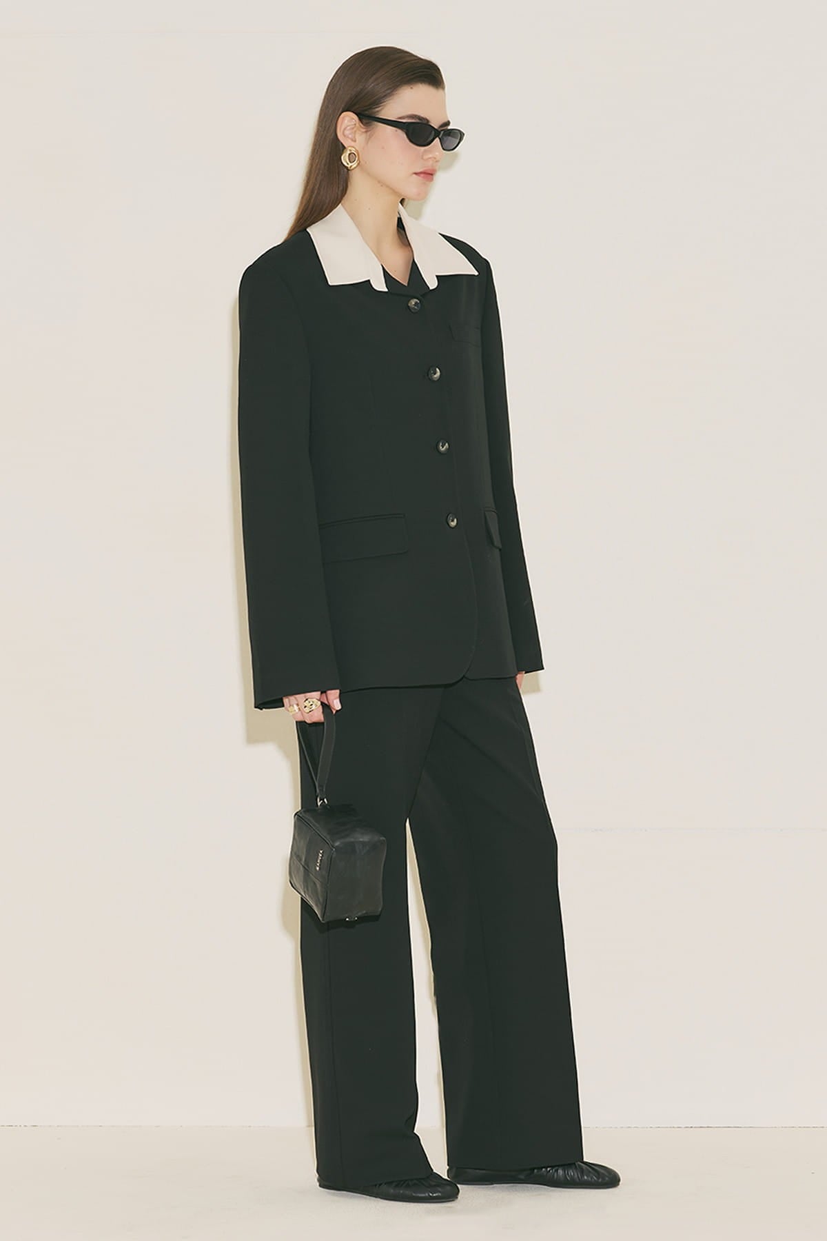 Contrast Collar Suit Black