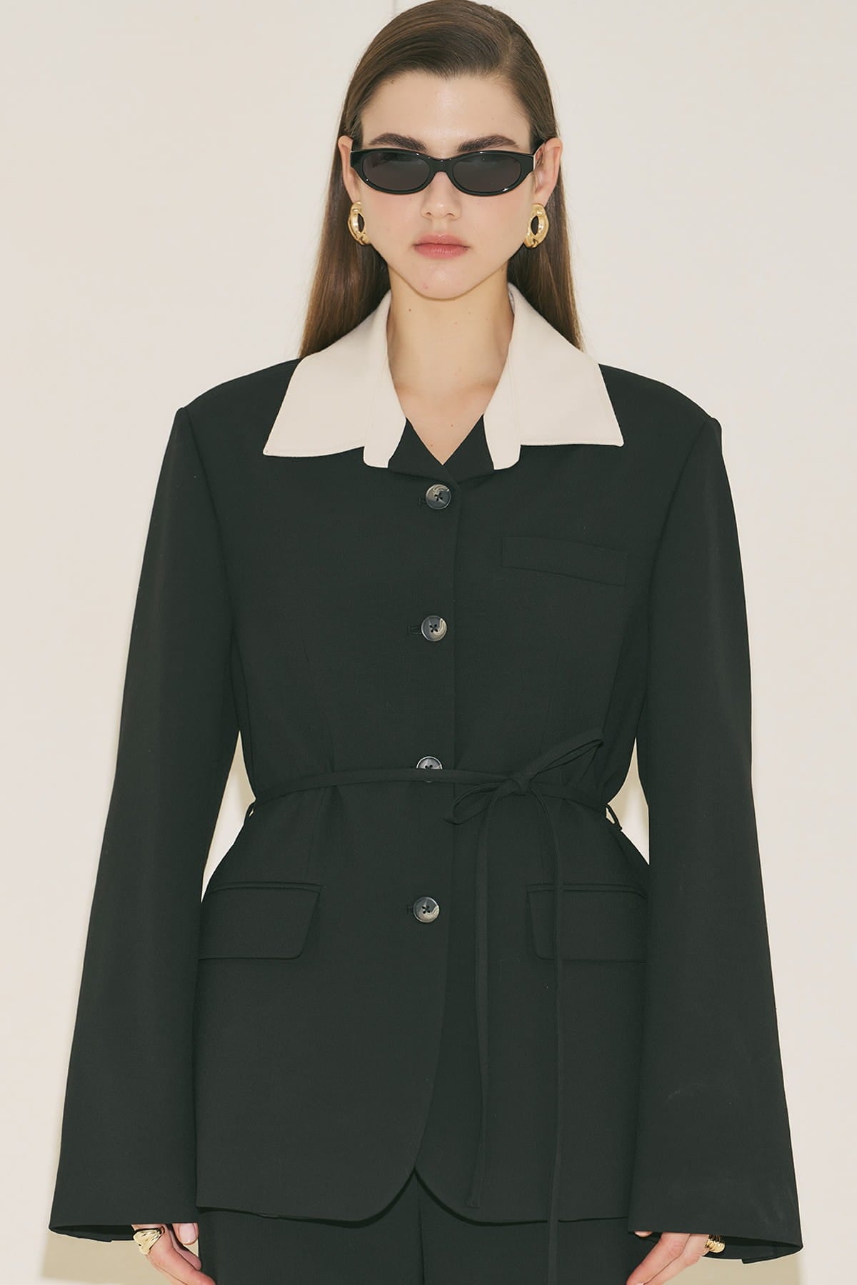 Contrast Collar Suit Black