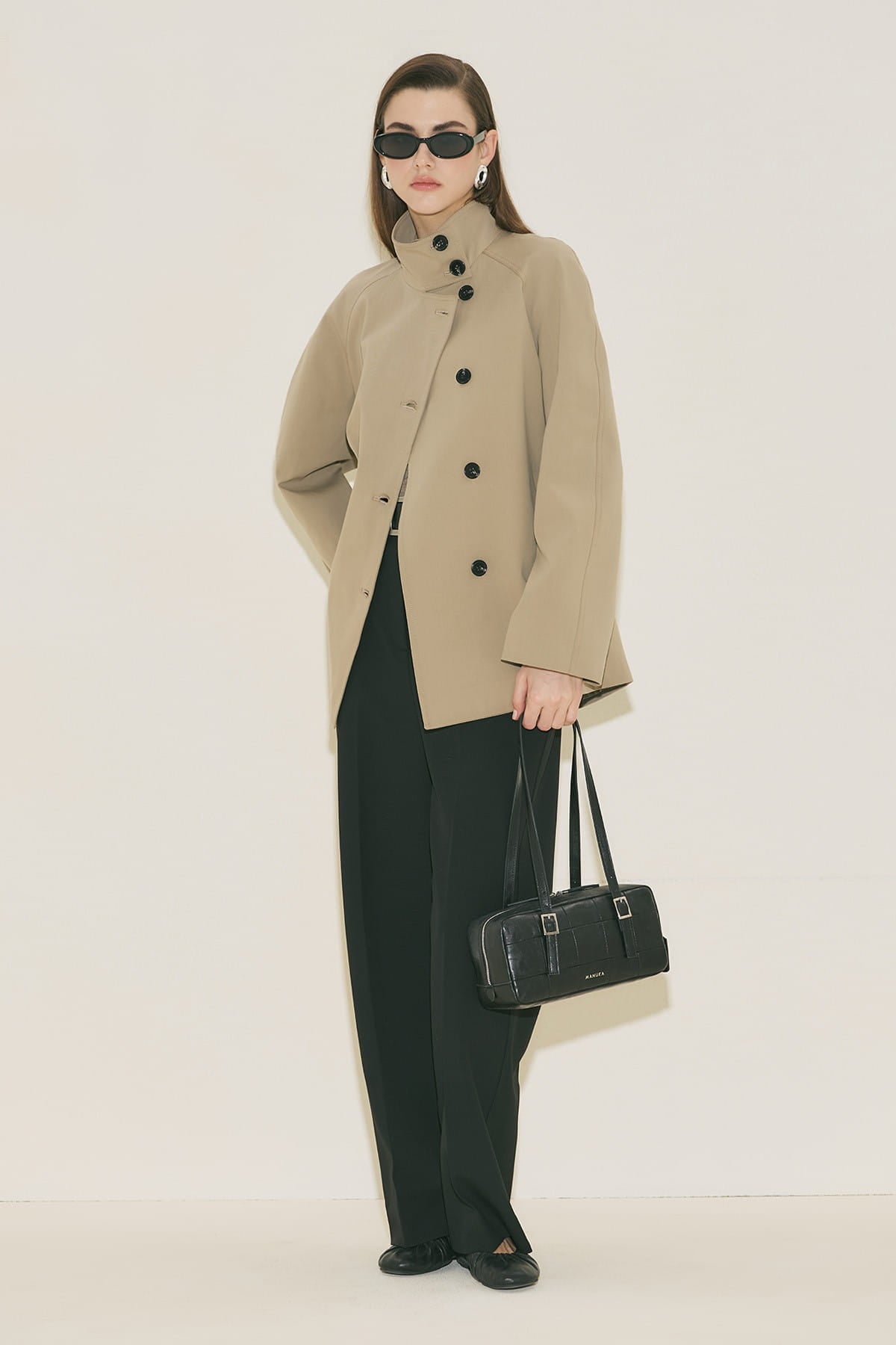 Sand Henna High-Collar Trench Coat