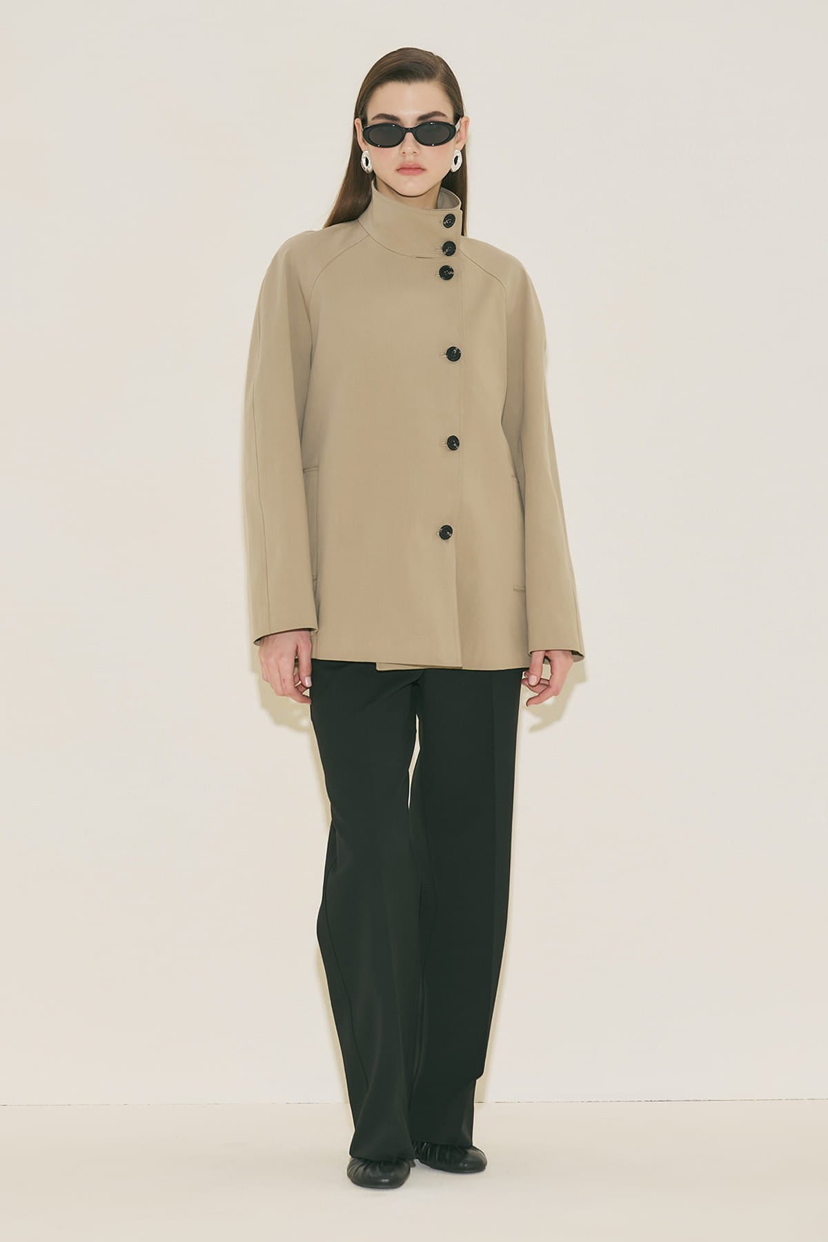 Sand Henna High-Collar Trench Coat