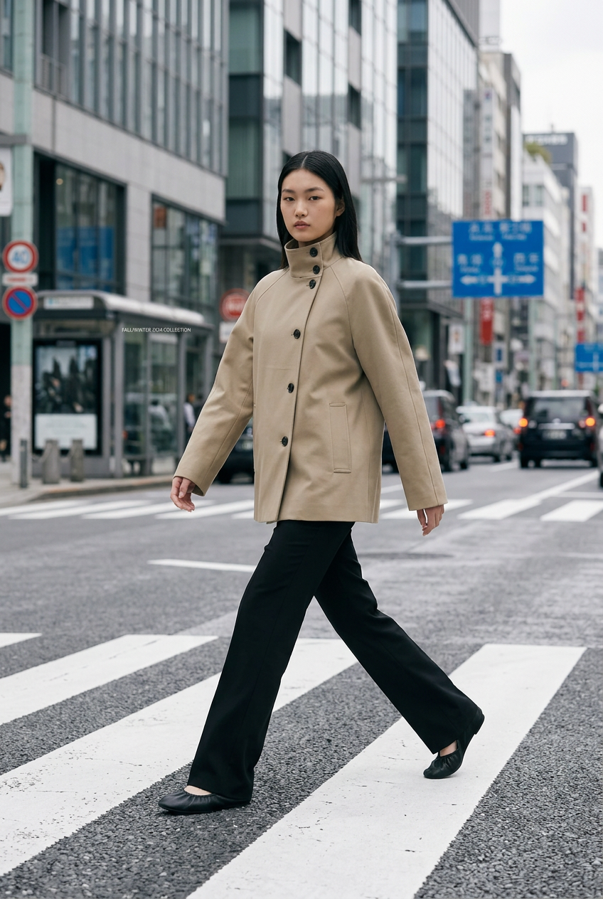 Sand Henna High-Collar Trench Coat