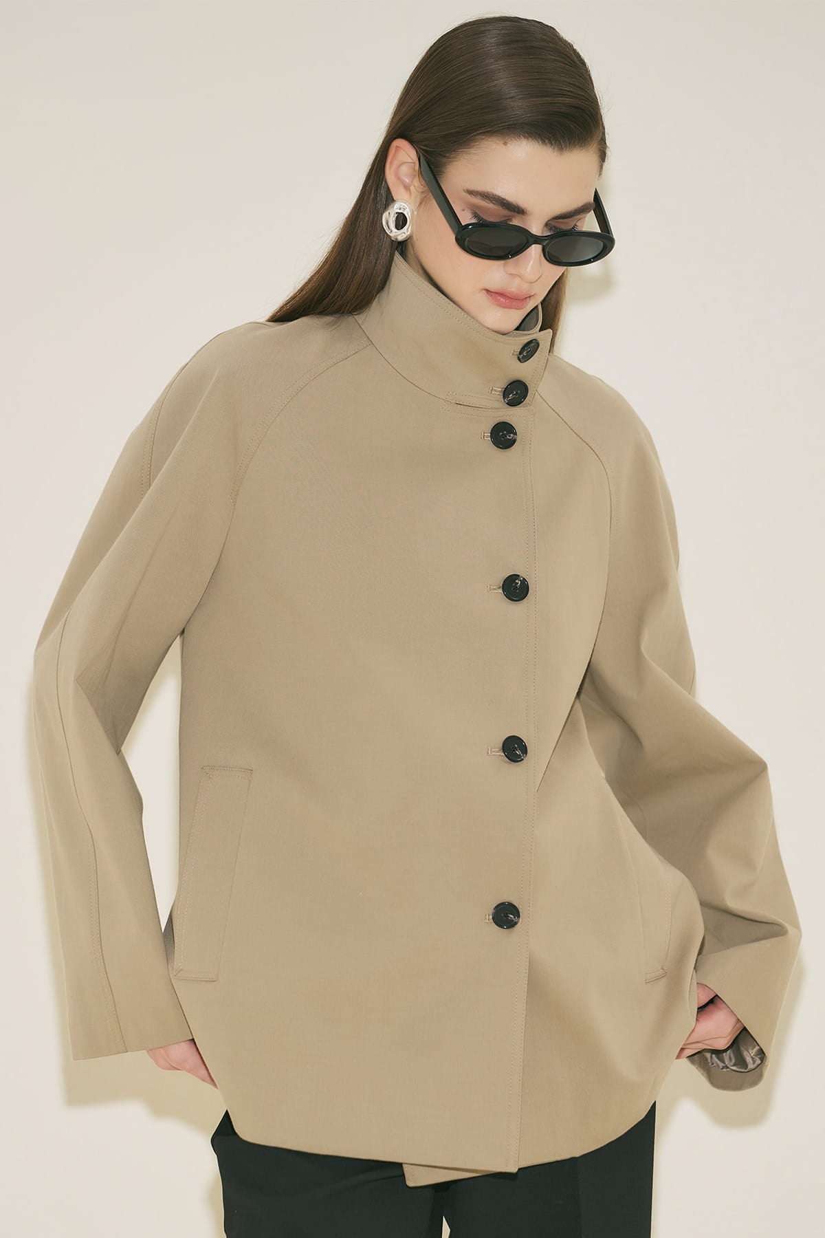 Sand Henna High-Collar Trench Coat